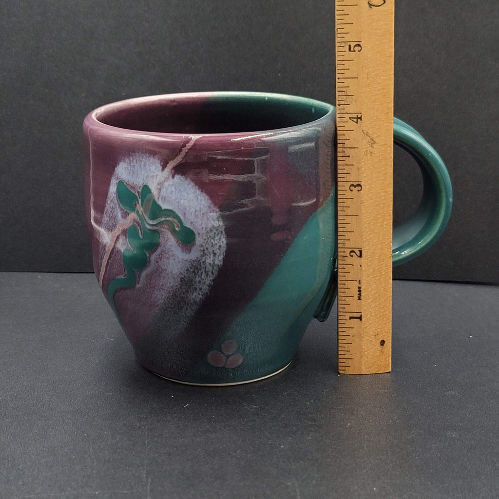 Art Pottery Coffee Mug Artist Purple Teal Abstract Design