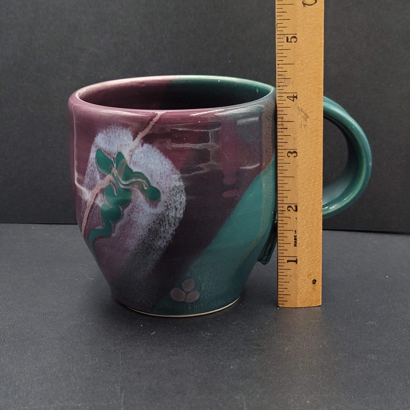 Art Pottery Coffee Mug Artist Purple Teal Abstract Design