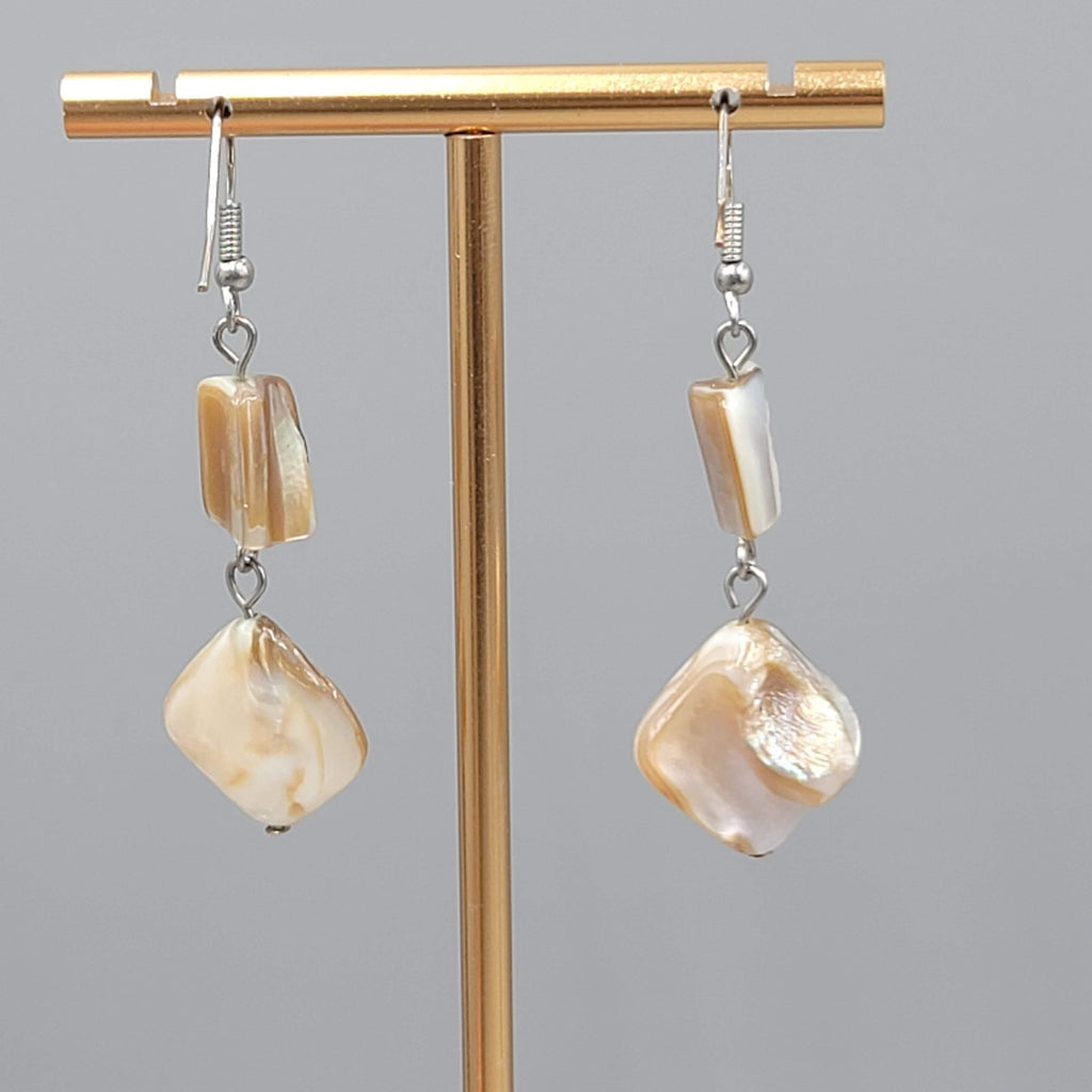 Real Shell Pierced Earrings Silver tone Dangle 1.5"