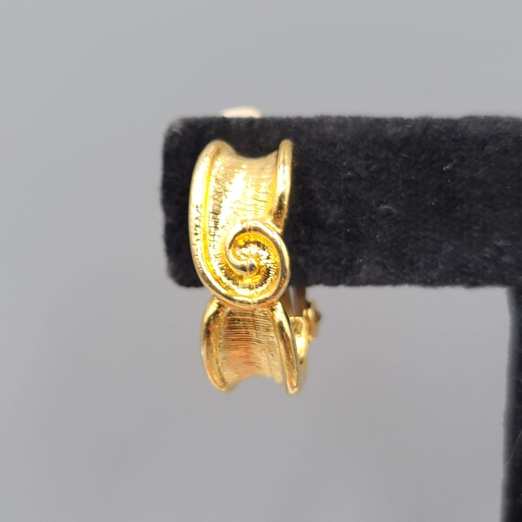 Vintage Clip on Earrings Gold Plated Swirl Half Hoop Drop 3/4"
