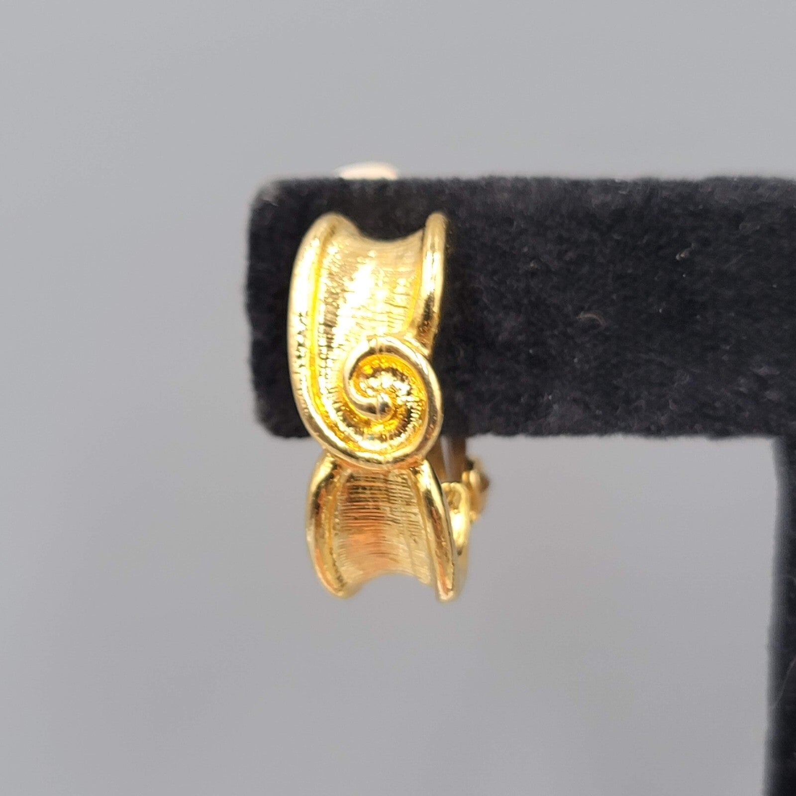 Vintage Clip on Earrings Gold Plated Swirl Half Hoop Drop 3/4"
