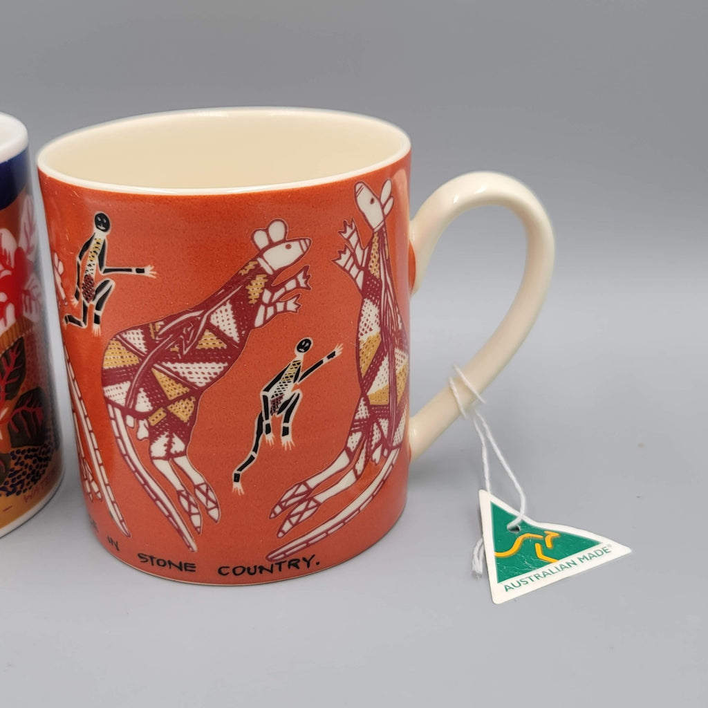 Yijan Australia Coffee Mug Cup Set of 2 Aboriginal Art Tribal NWT