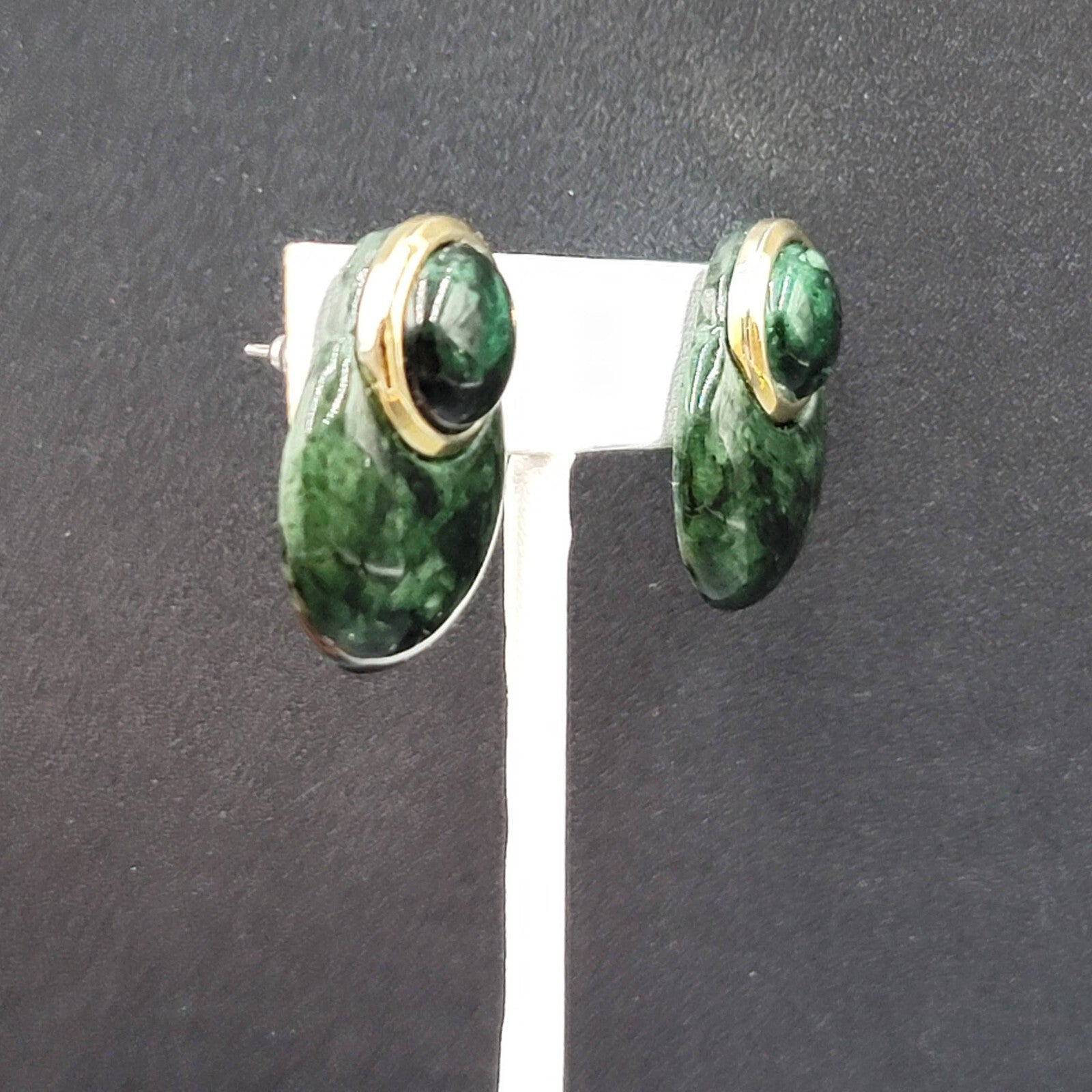 Vintage Pierced Earrings Green Marble Look Drop Acrylic 1 1/8"