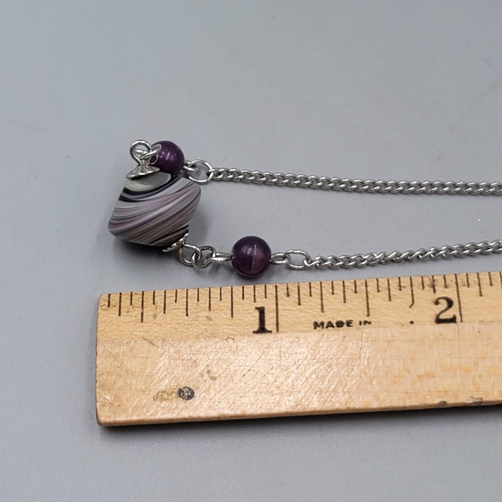 Vintage Sarah Cov Choker Necklace Silver tone Purple Gray Swirl Bead 14" 16"