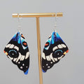 Butterfly Wing Pierced Earrings Blue  Statement Dangle 2.25"