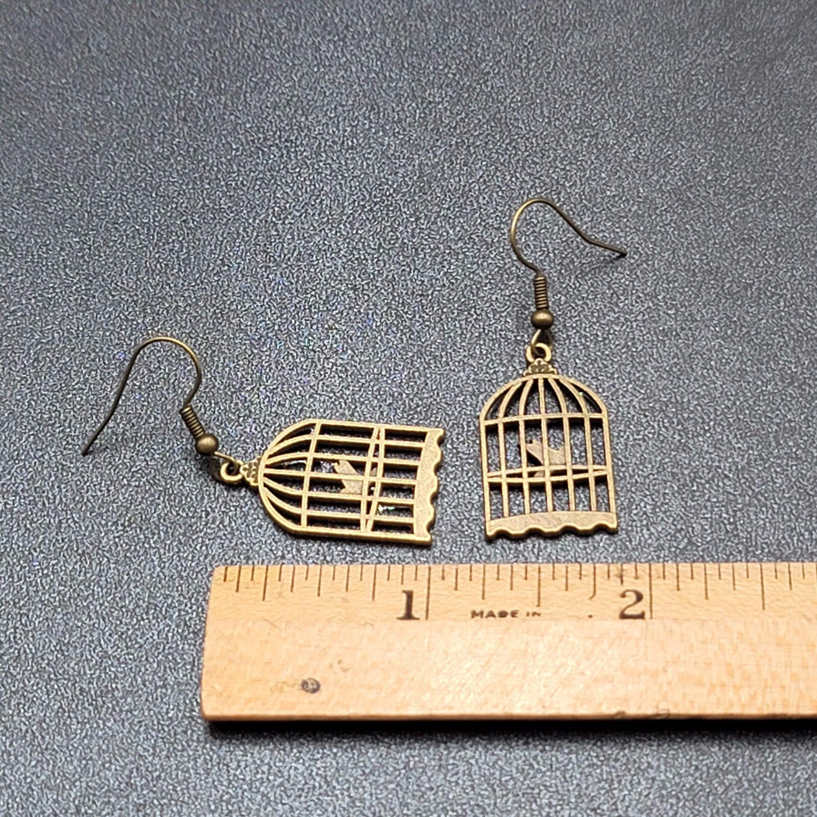 New Bird in the Cage Pierced Earrings Bronze tone Dangle 1"