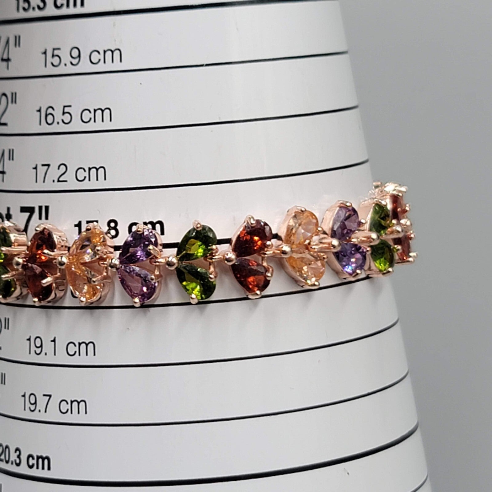 Rose Gold tone Tennis Bracelet Teardrop Shape Crystal 7"