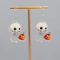 Halloween Trick or Treat Skeleton Pierced Earrings Silver tone Dangle 1.5 in