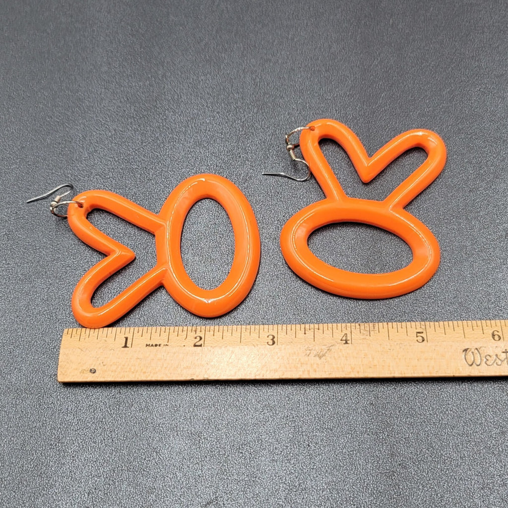 Extra Large Pierced Earrings Orange Acrylic Bunny?? OK?? 3"
