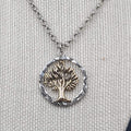 Tree Necklace Gold and Silver tone Pendant 16"-18" Rolo Chain