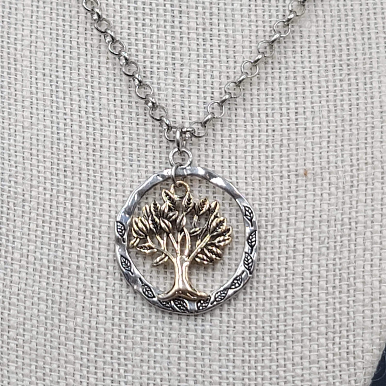 Tree Necklace Gold and Silver tone Pendant 16"-18" Rolo Chain