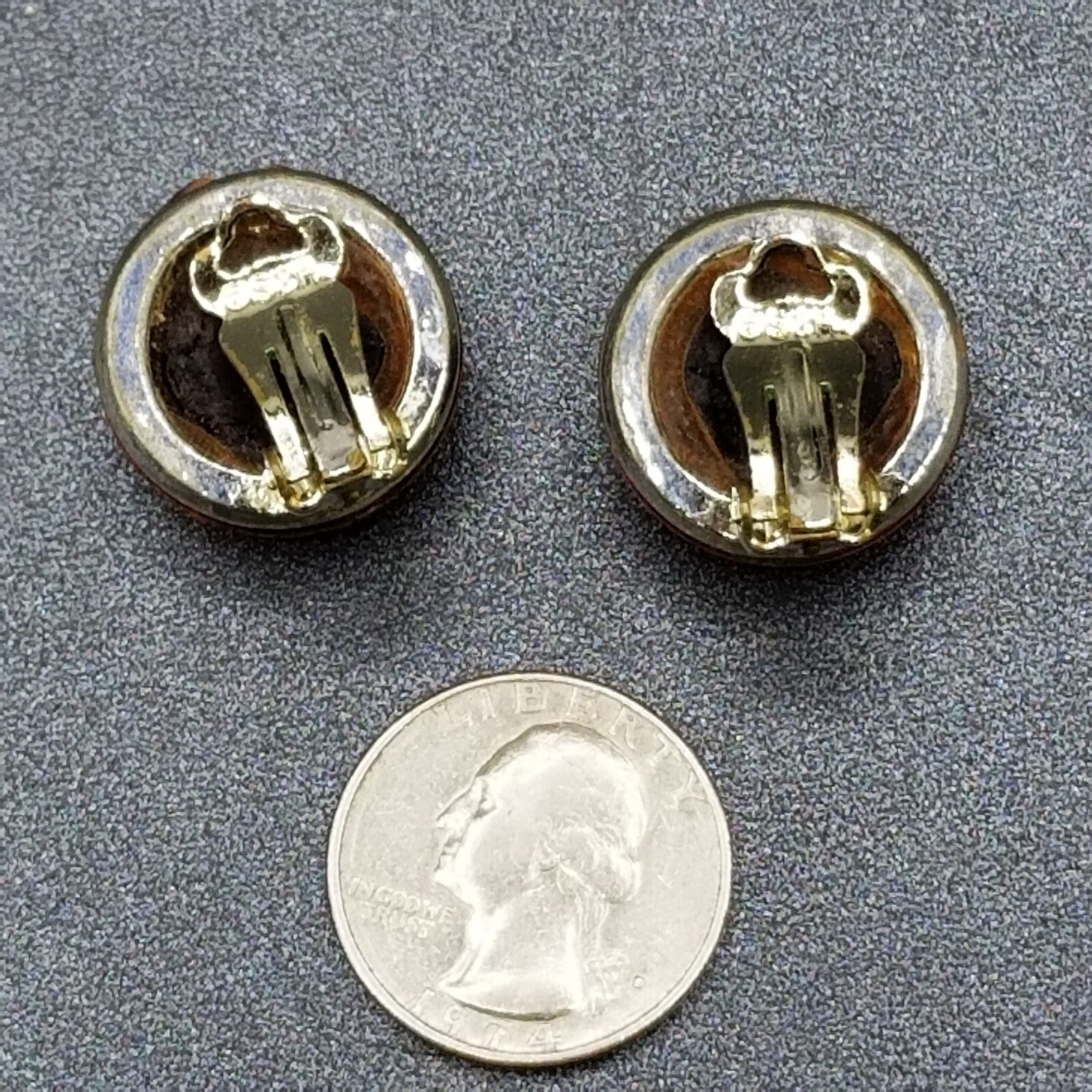 Vintage Clip on S & H Earrings Gold tone Orange Faceted Acrylic Dome Stud 7/8"