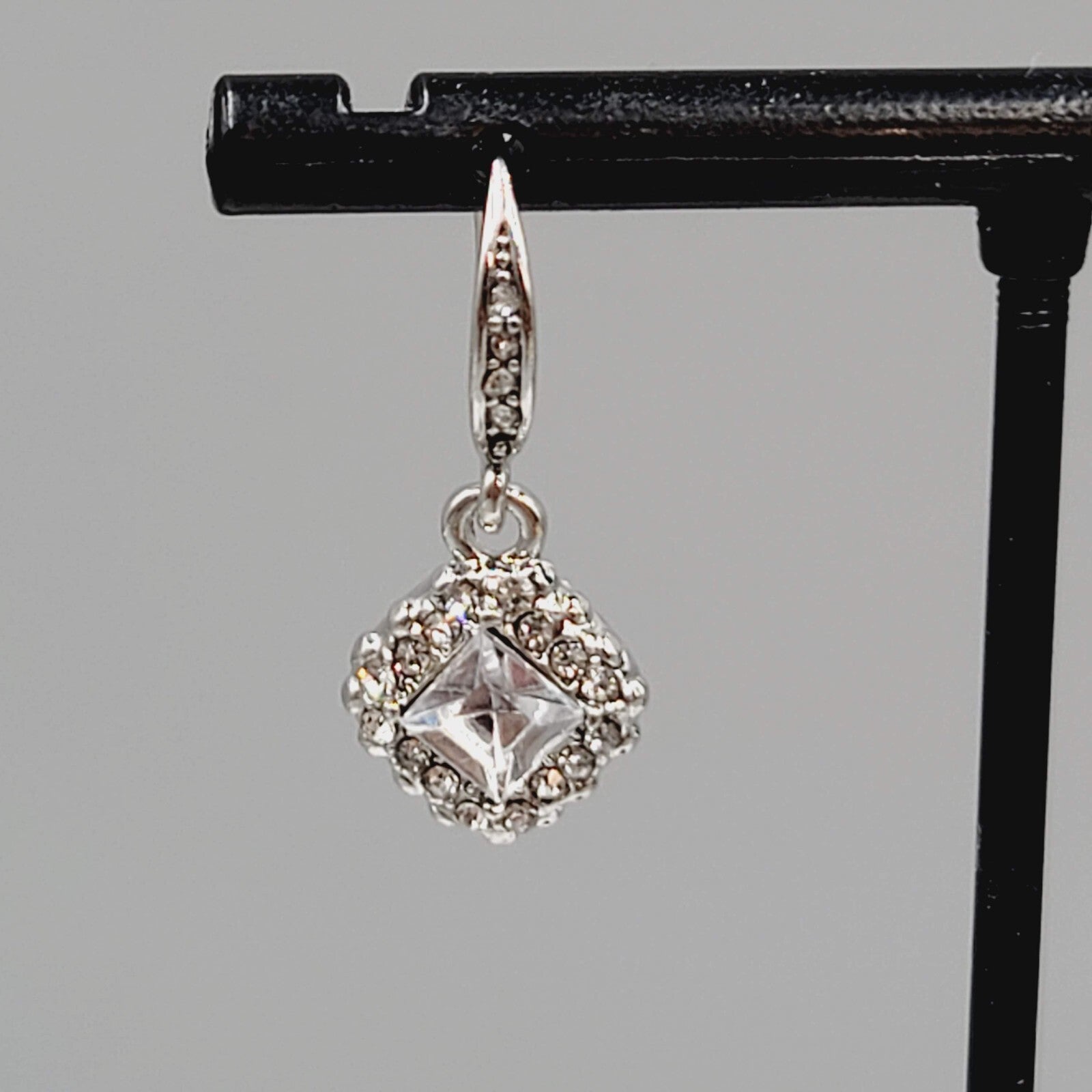 Pierced Earrings Silver tone Crystal Rhinestone Dangle  1/2"