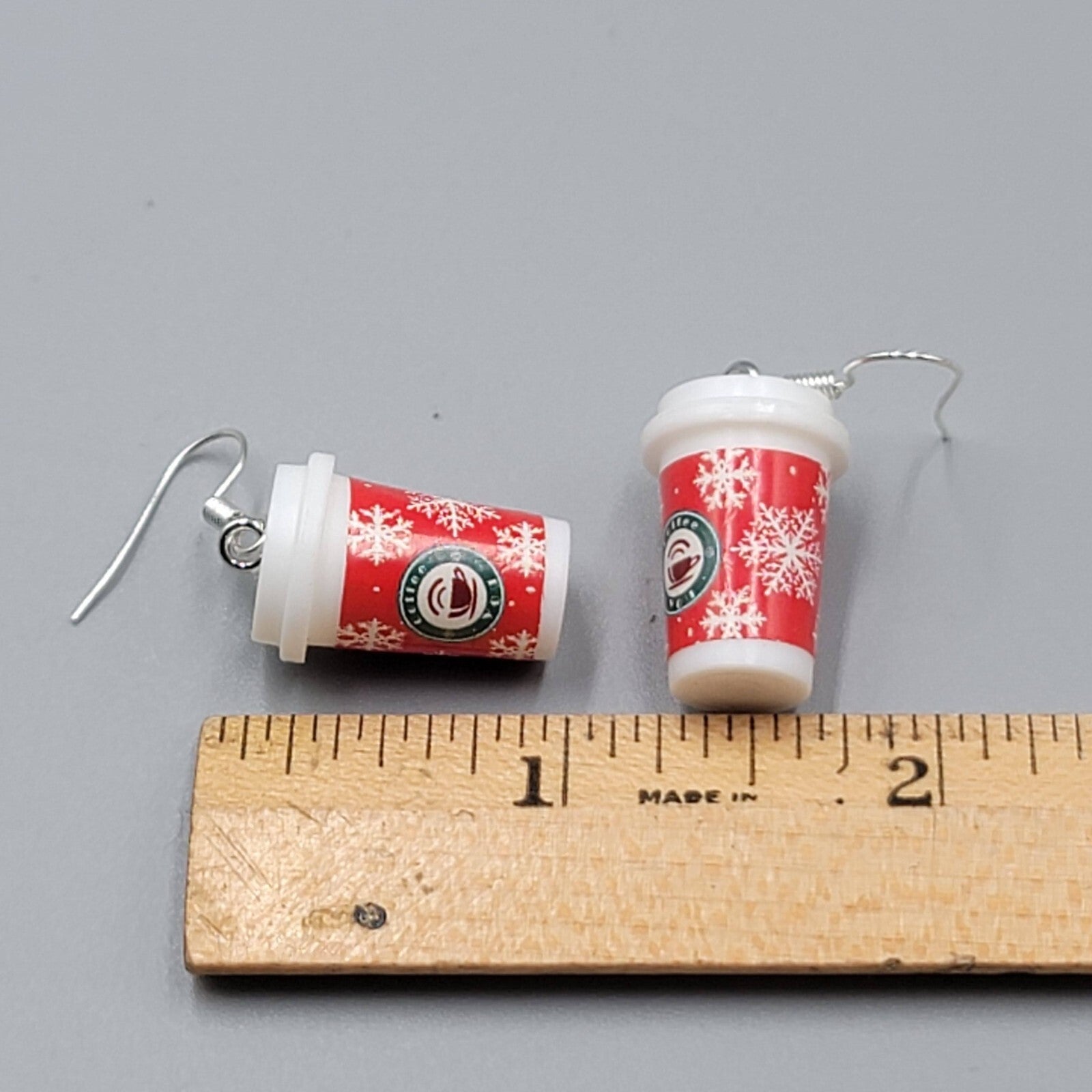 Holiday Cup Pierced Earrings Coffee Hot Cocoa Snowflakes Dangle 7/8" NEW