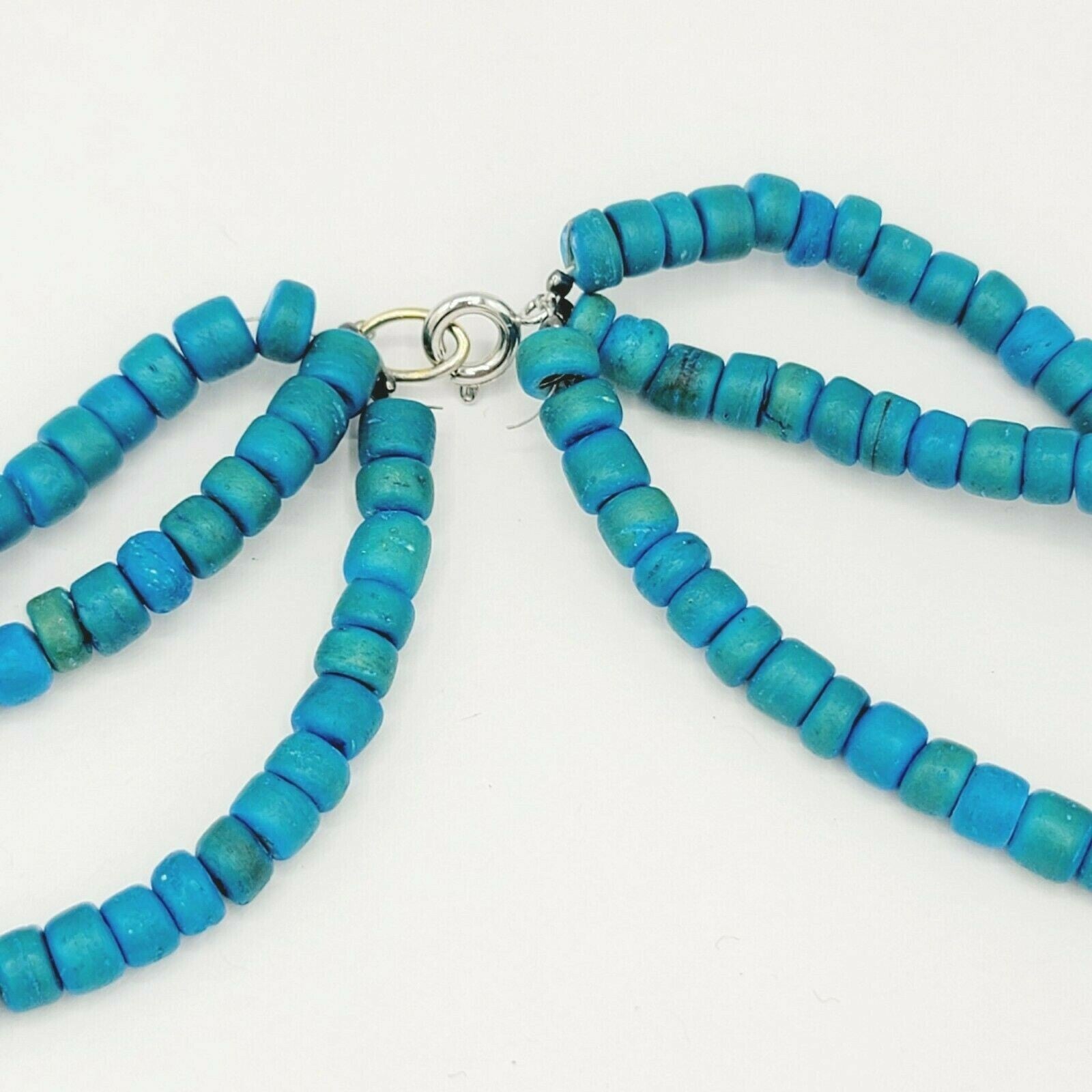 Vintage Blue Parrot Bird Coconut Bead Necklace 27 in Estate Costume Jewelry