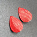 Vintage Clip on Earrings Red Enamel Ribbed Teardrop 1.25"