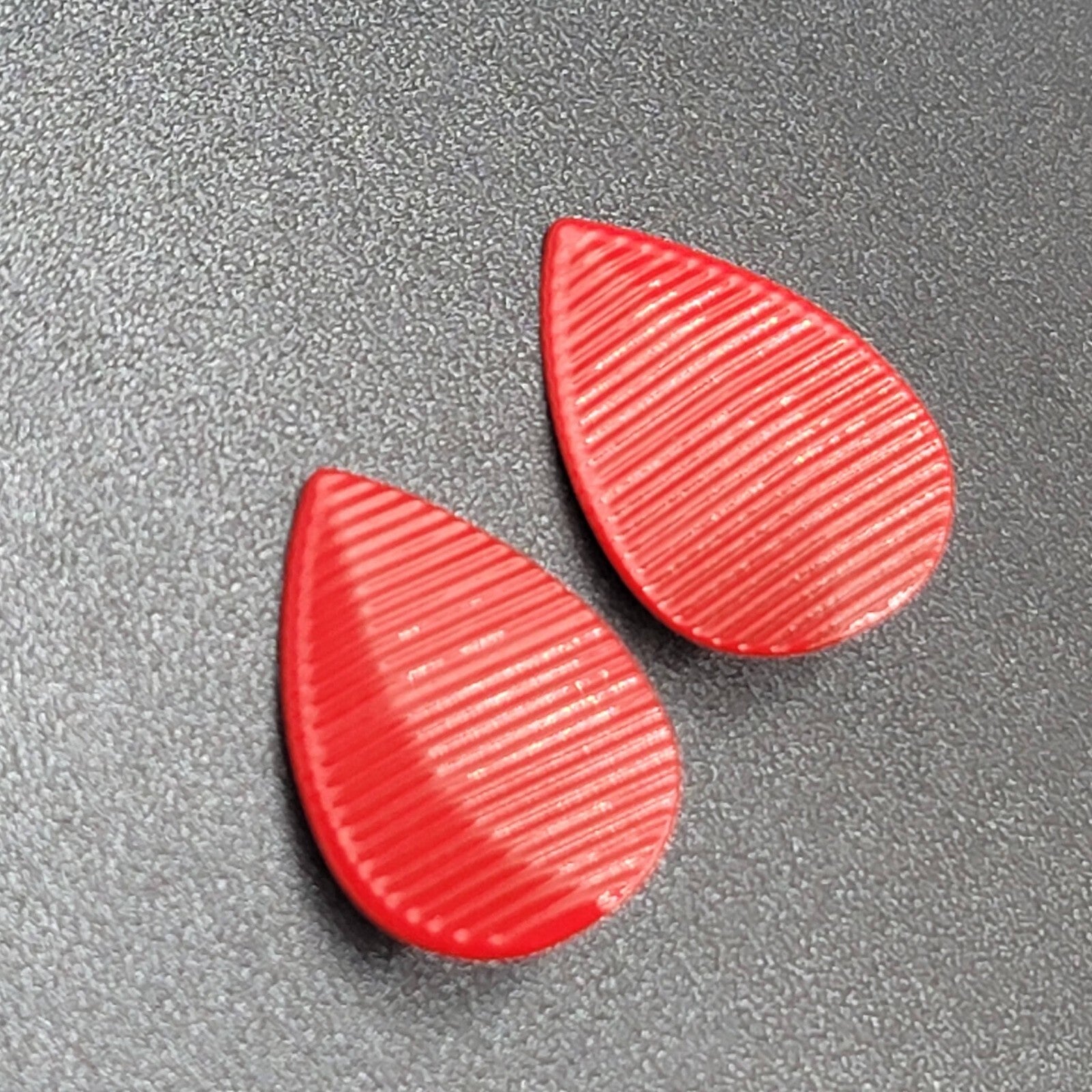 Vintage Clip on Earrings Red Enamel Ribbed Teardrop 1.25"