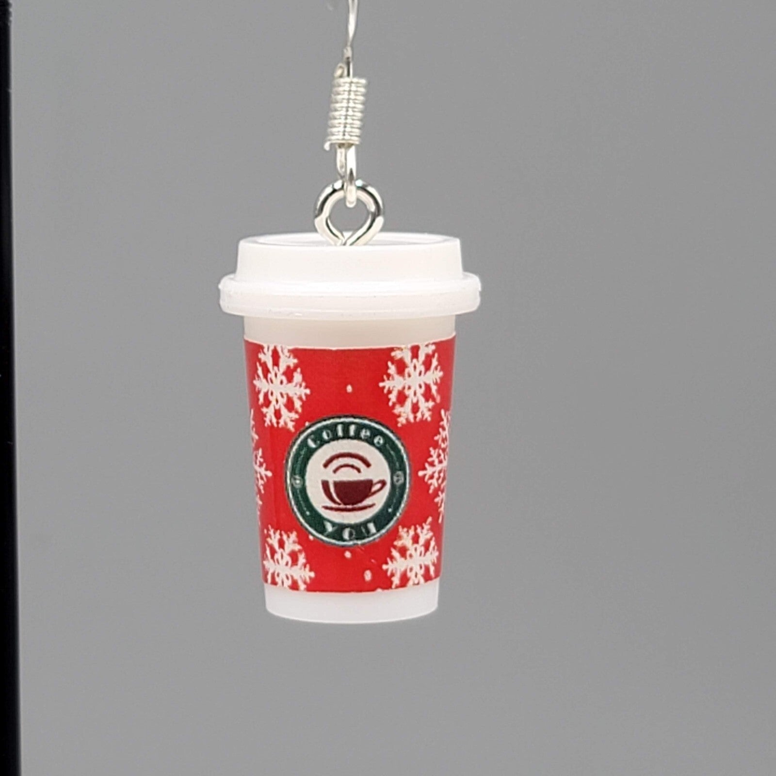 Holiday Cup Pierced Earrings Coffee Hot Cocoa Snowflakes Dangle 7/8" NEW