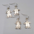 Boy Girl Pierced Earrings Mix Match Silver tone Dangle 1"