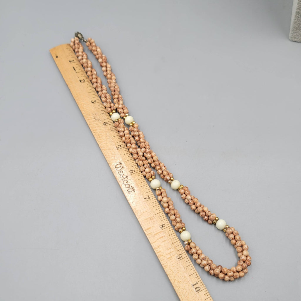 Vintage Brown Stone Twist Bead Necklace Gold tone 20"