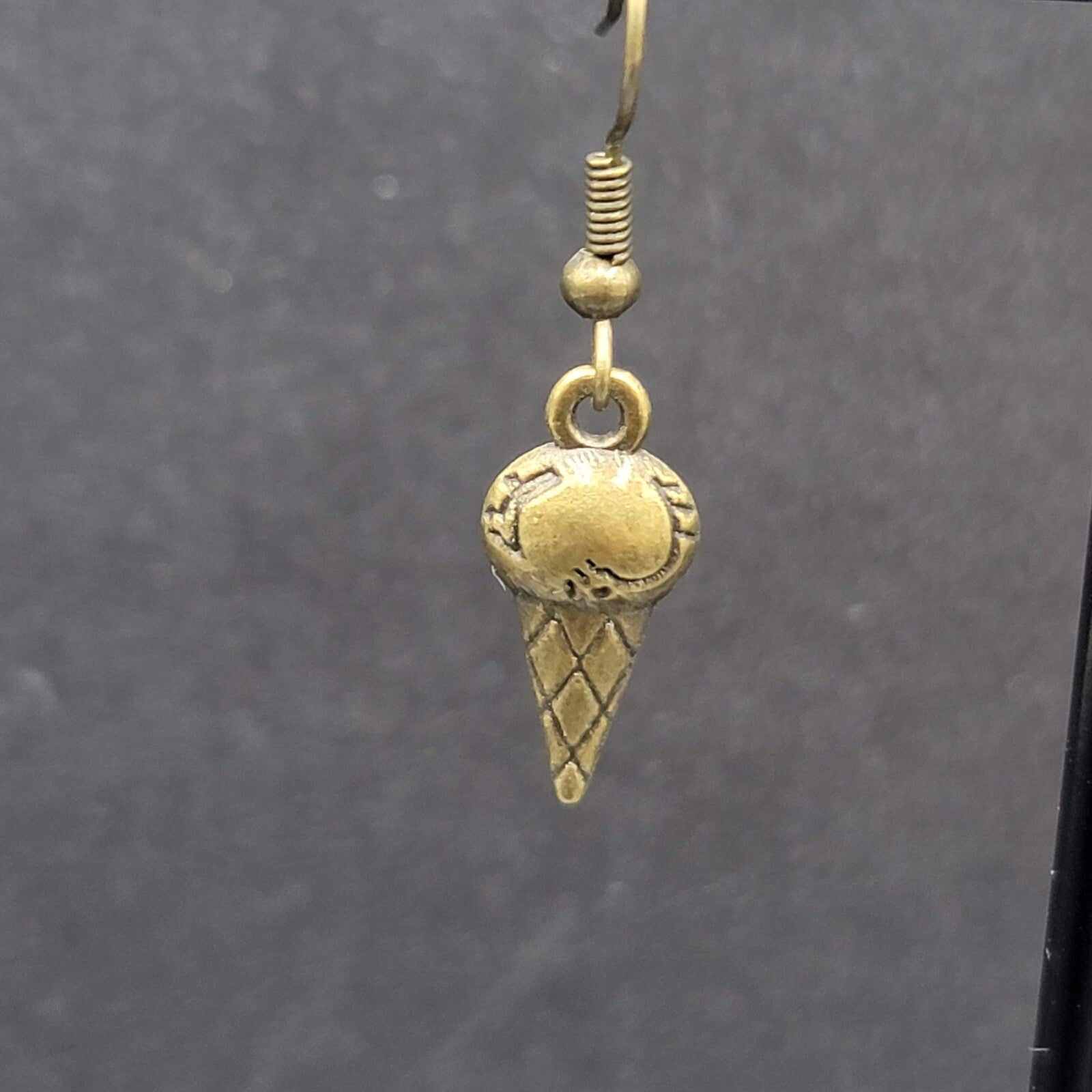 Pierced Earrings Bronze tone Ice Cream Cones Dangle 3/4"
