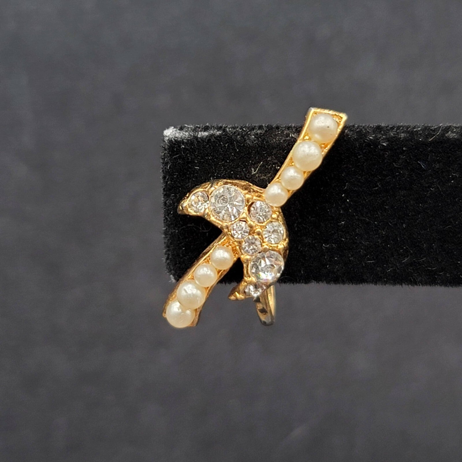 Vintage Clip on Earrings Gold tone Rhinestone Drop 7/8"
