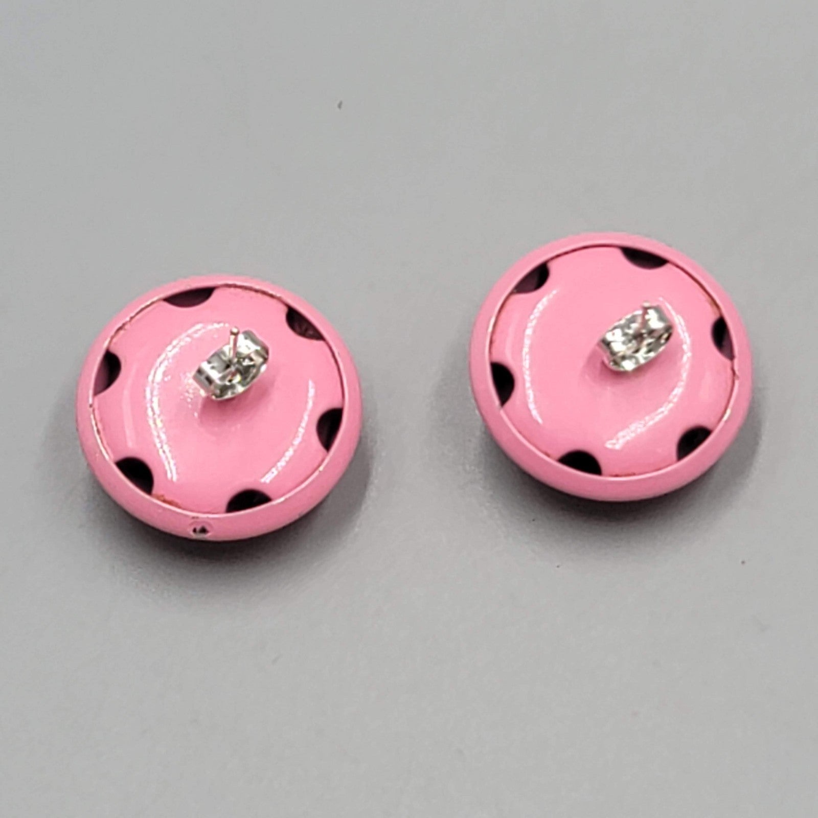 Vintage Pink Enamel Dome Pierced Earrings Pin Up Rockabilly 1 in