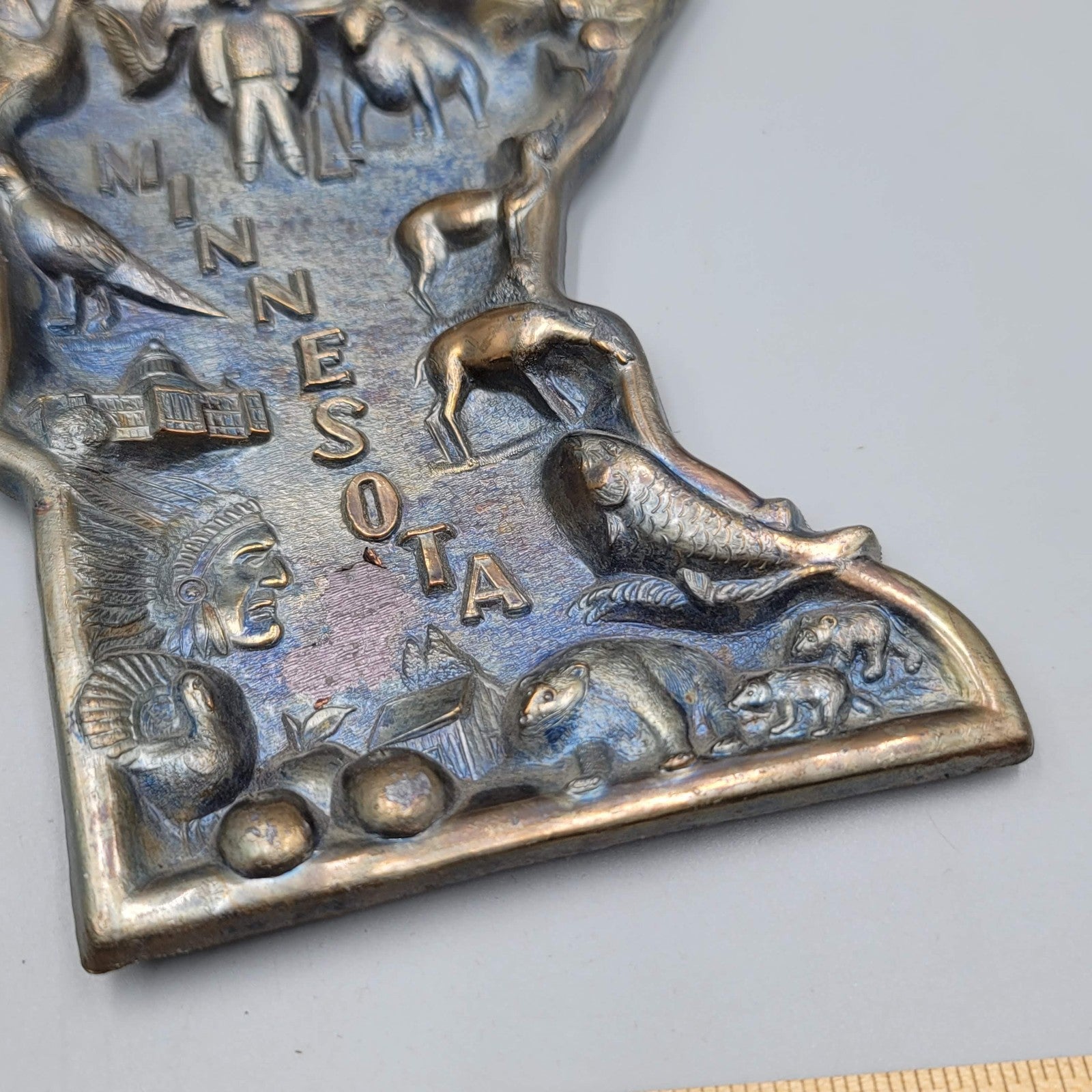 Vintage MINNESOTA Travel Souvenir Metal Trinket Dish Ashtray Made in Japan 6"