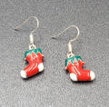 Christmas Pierced Earrings Silver tone Enamel Stockings Solid 5/8"