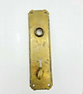 Antique MEDFORD Brass Doorknob Back Plate Thumb Lock 8" x 2 1/4"