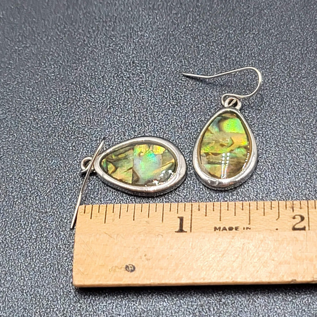 Pierced Earrings Silver tone Imitation Abalone Teardrop Dangle 1"