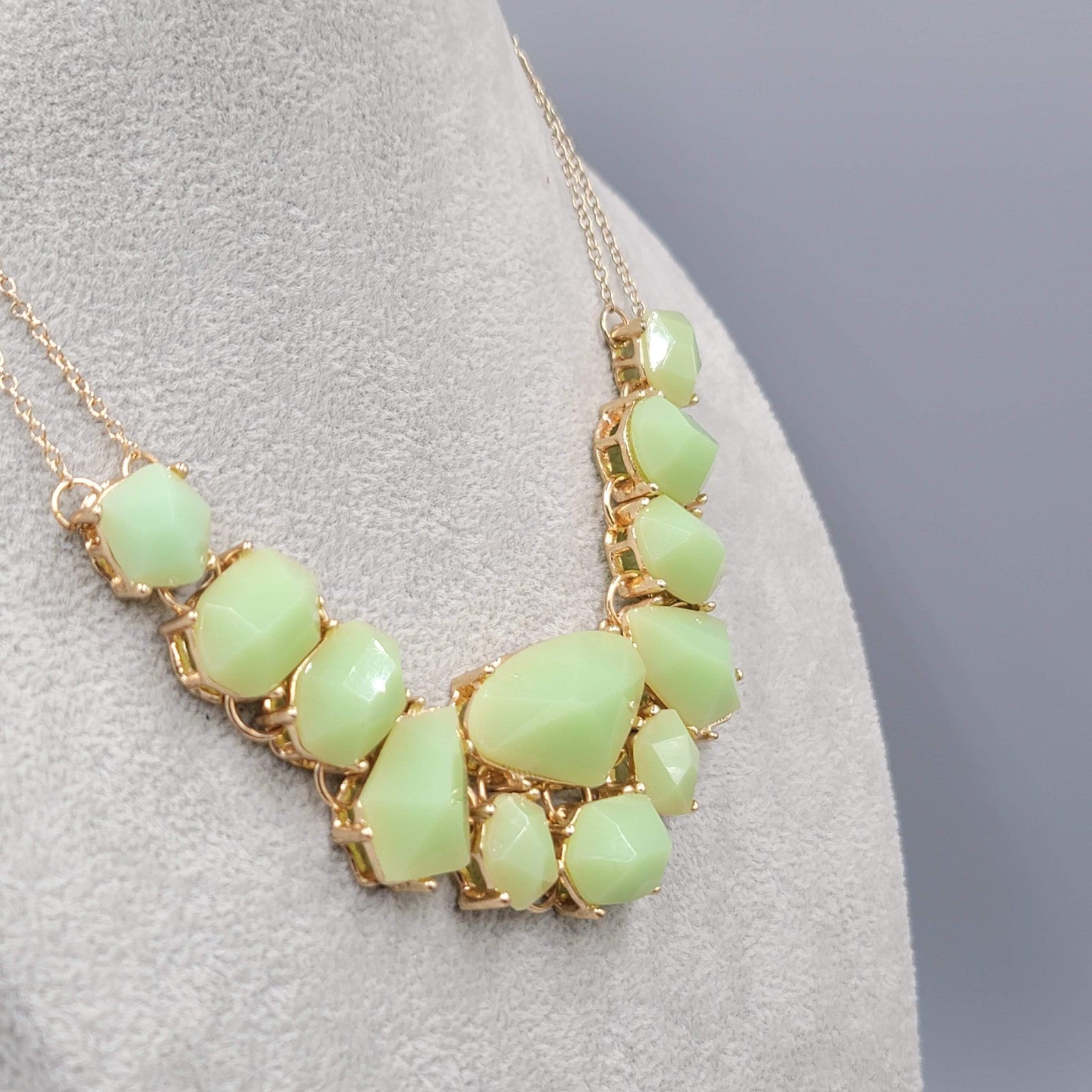Opaque Seafoam Green Acrylic Statement Necklace Gold tone 18"-20"