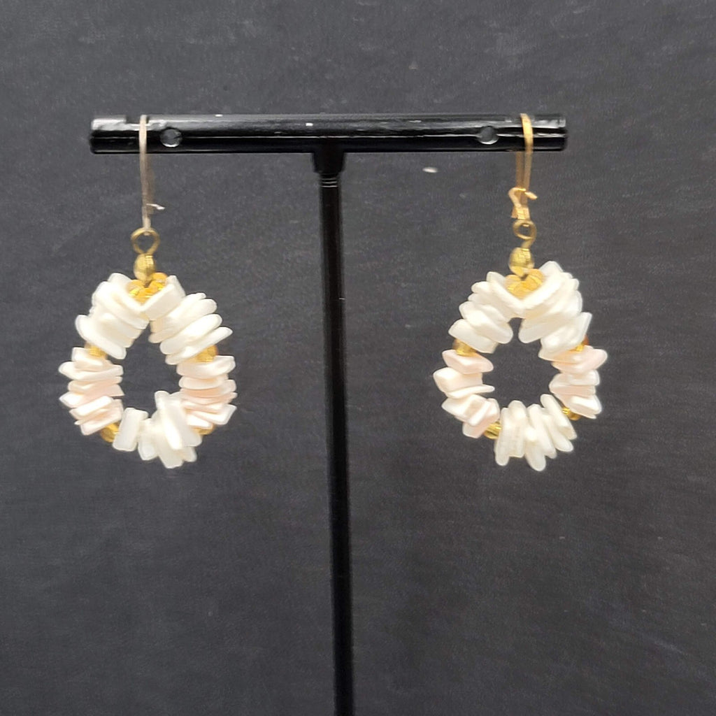 Vintage Heishi Pierced Earrings Shell Beads Dangle 1.25"