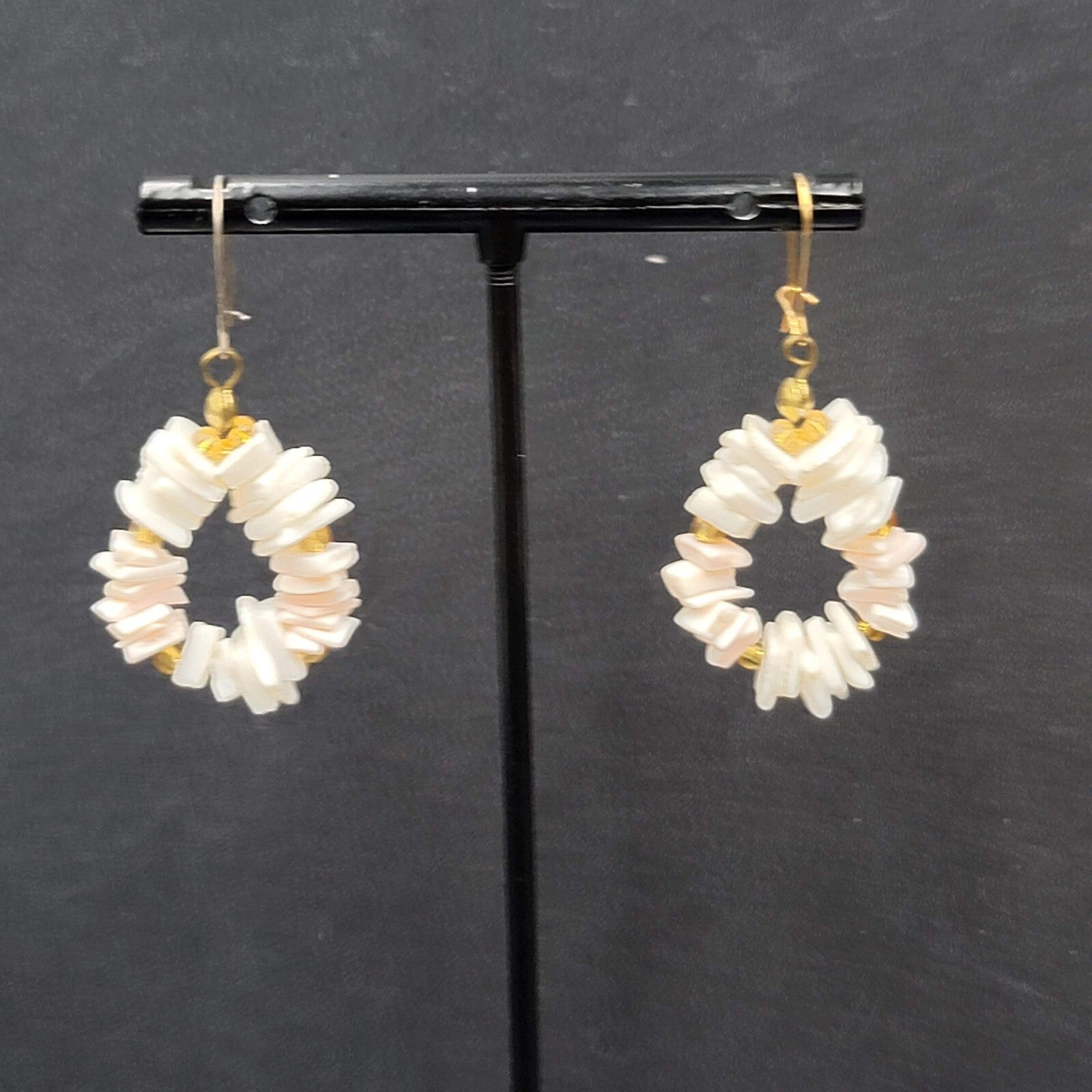 Vintage Heishi Pierced Earrings Shell Beads Dangle 1.25"