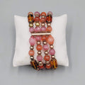 Liz Claiborne Glass Bead Bracelet Pink Orange Elastic Triple Strand 7"