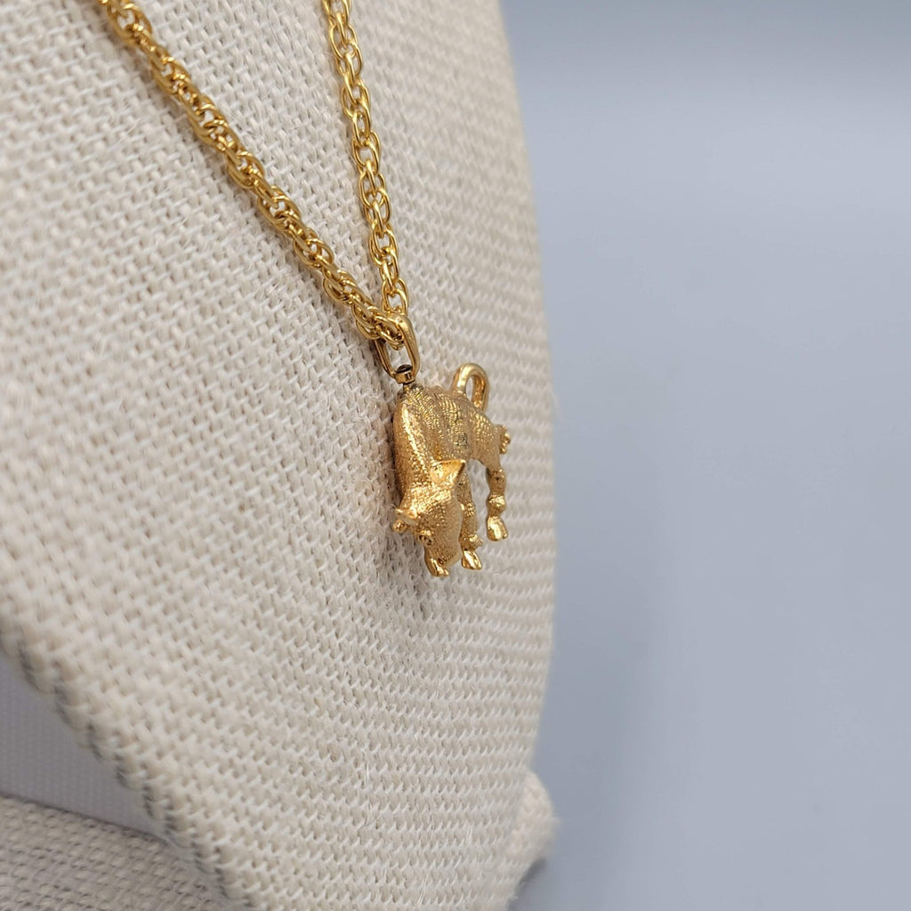 Vintage Buffalo Pendant Necklace Gold Plated 18 in
