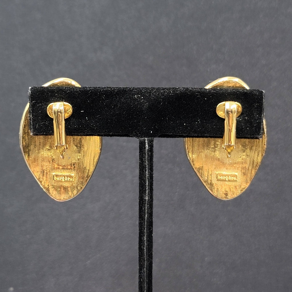 Bergere Red Enamel Clip On Earrings Gold Plated  1.25"
