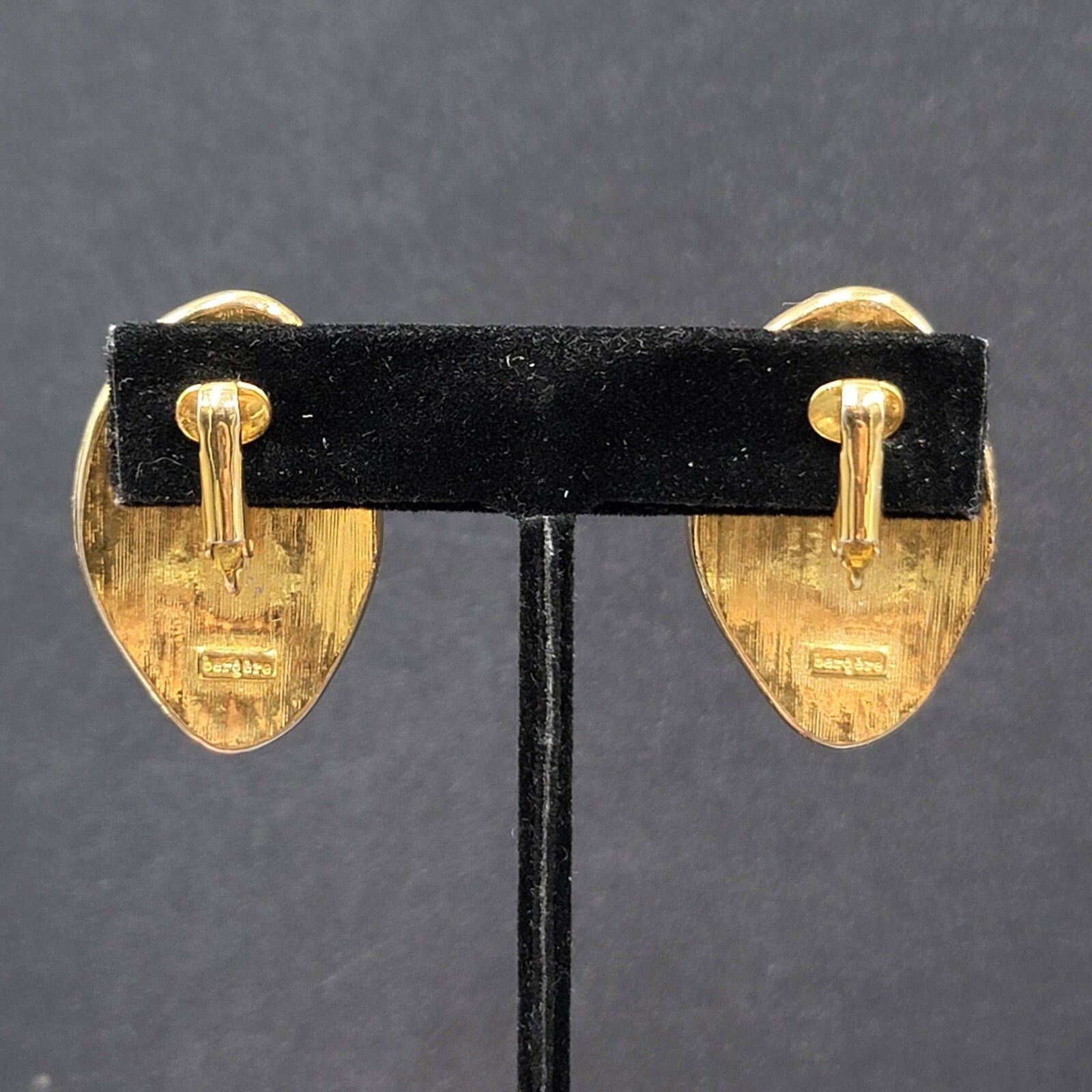 Bergere Red Enamel Clip On Earrings Gold Plated  1.25"
