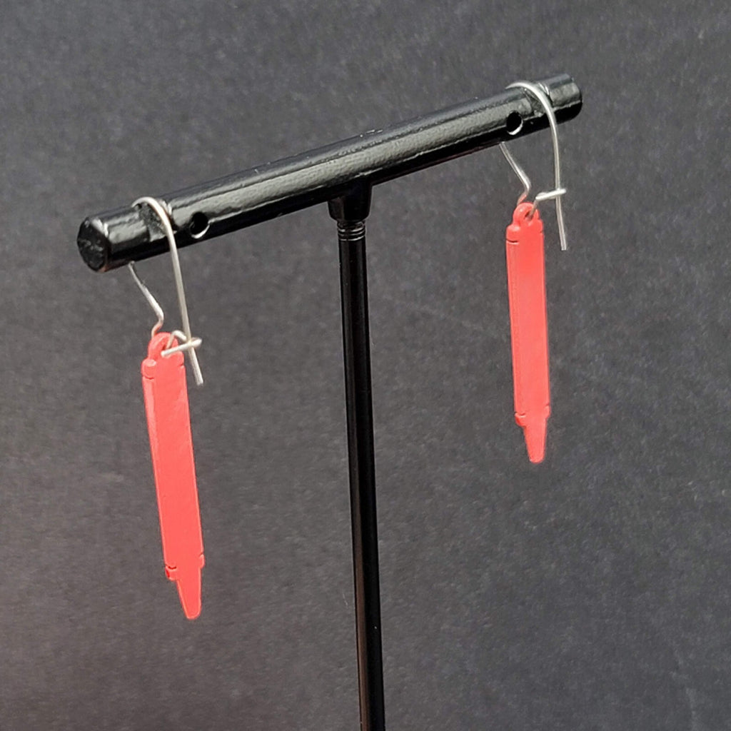 Vintage Pierced Earrings Red Crayon Dangle Silver tone Hooks Dangle 1 1/8"