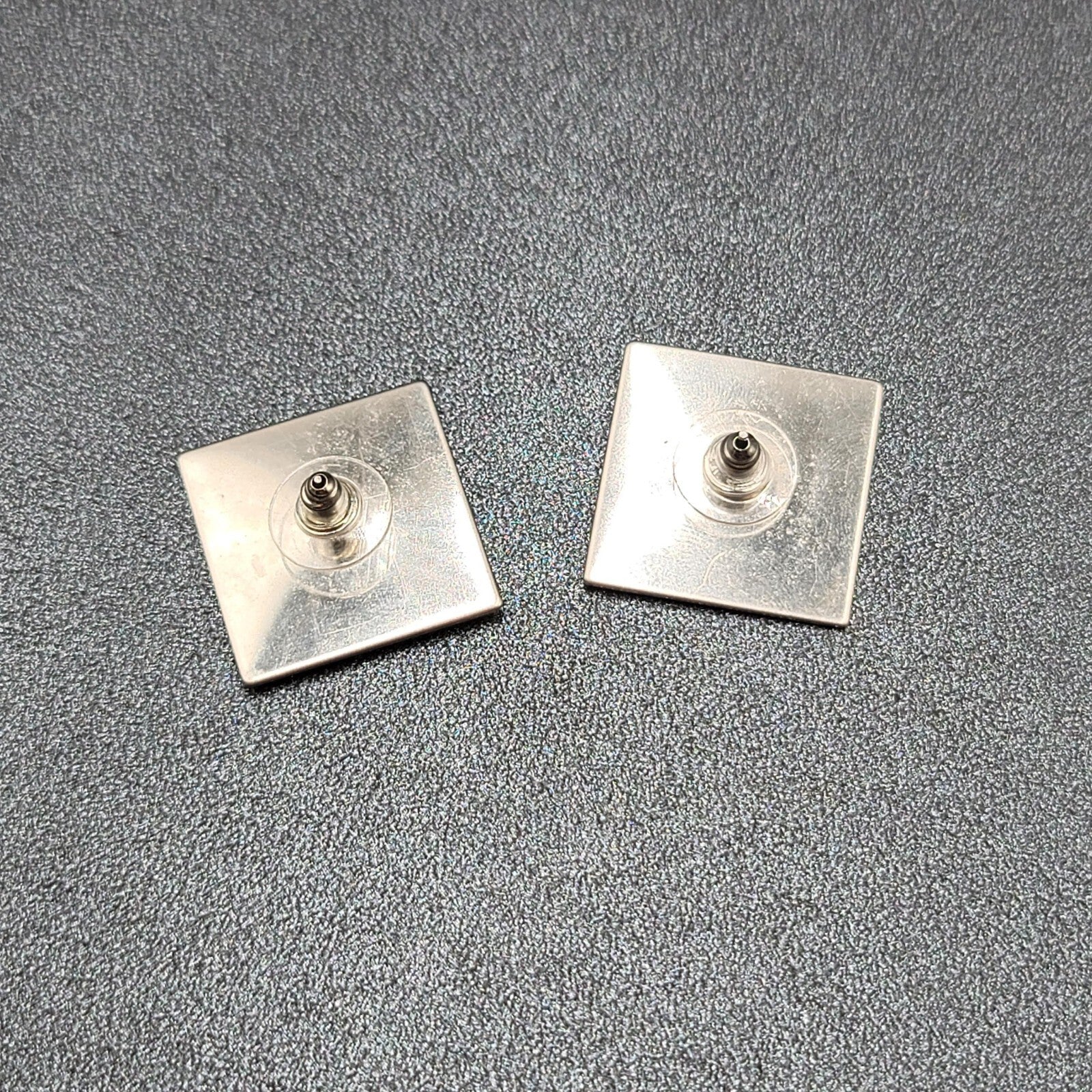 Vintage Pierced Earrings Peach Enamel Square Studs 7/8"