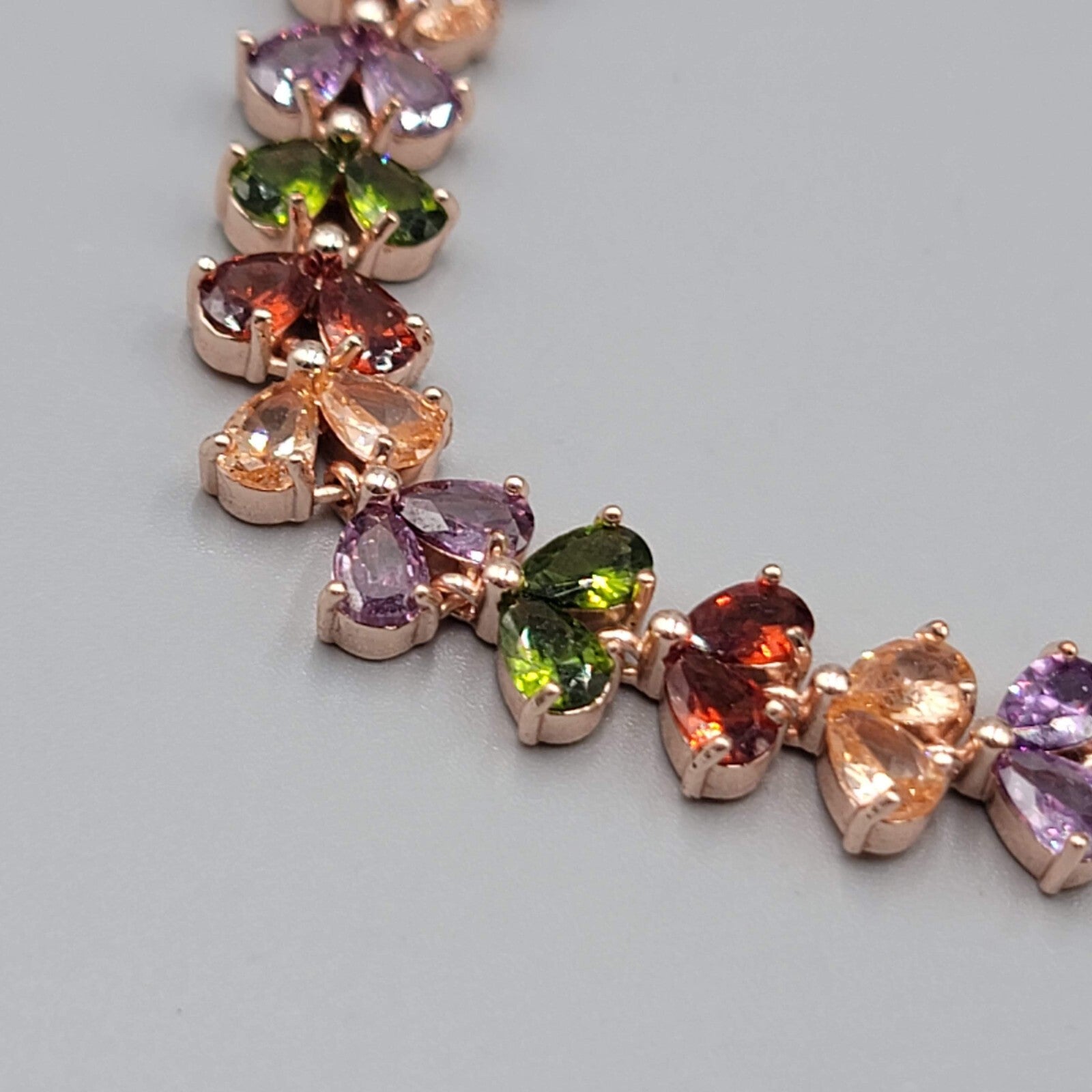 Rose Gold tone Tennis Bracelet Teardrop Shape Crystal 7"