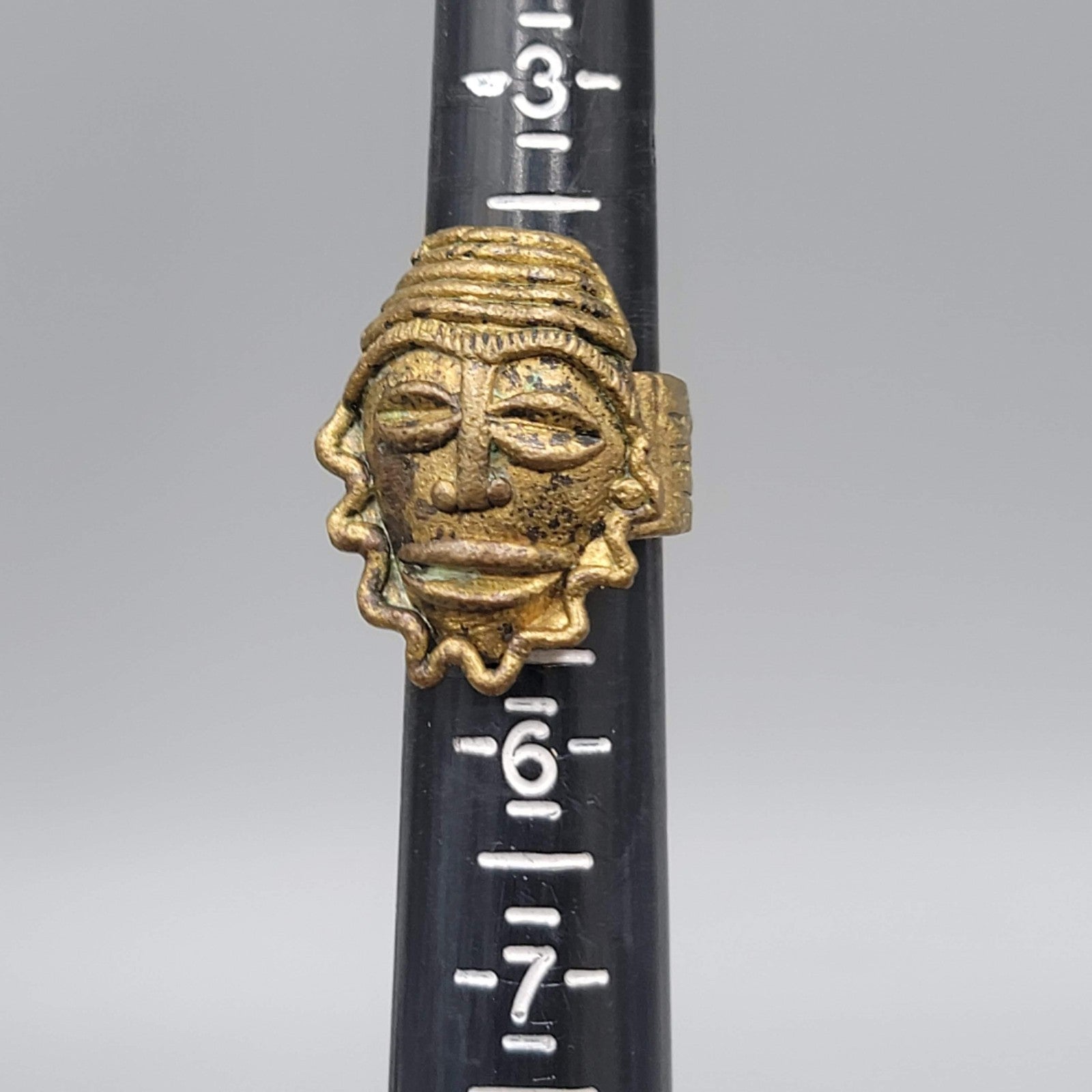 Vintage Brass Bronze Face Mask Ring Size 5 Tribal African Handmade Sculptural