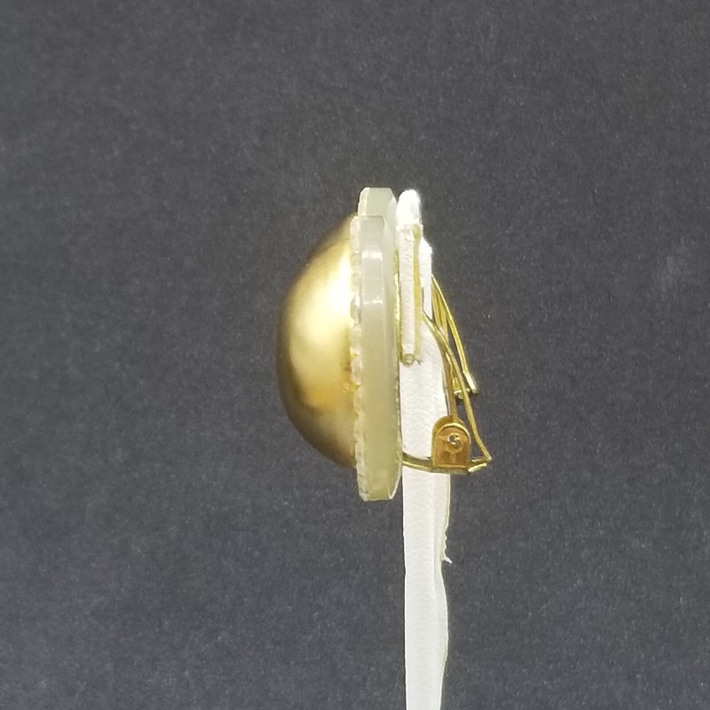 Clip on Earrings Gold tone Crystal Dome Acrylic Button Style Drop Stud 1 3/8" A