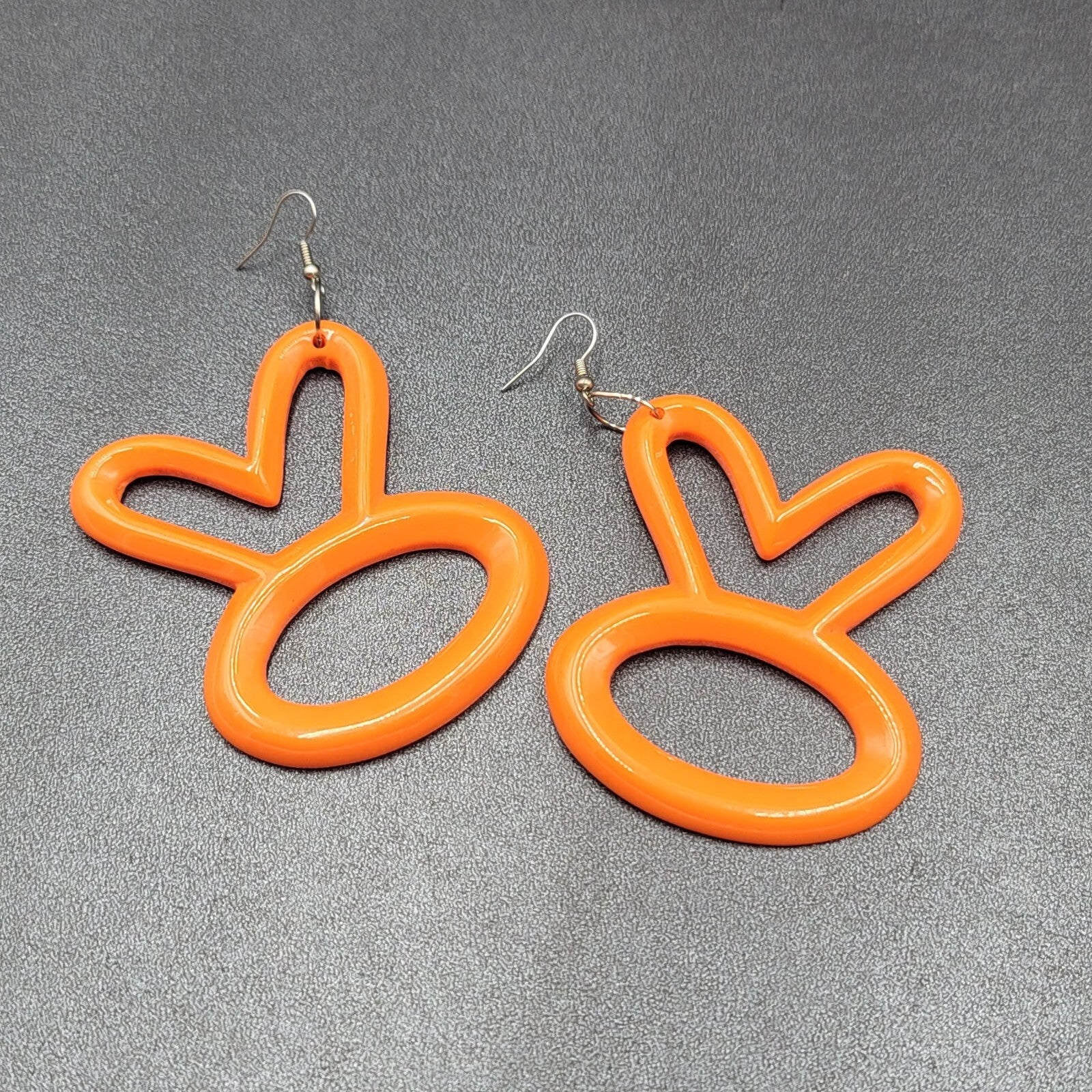 Extra Large Pierced Earrings Orange Acrylic Bunny?? OK?? 3"