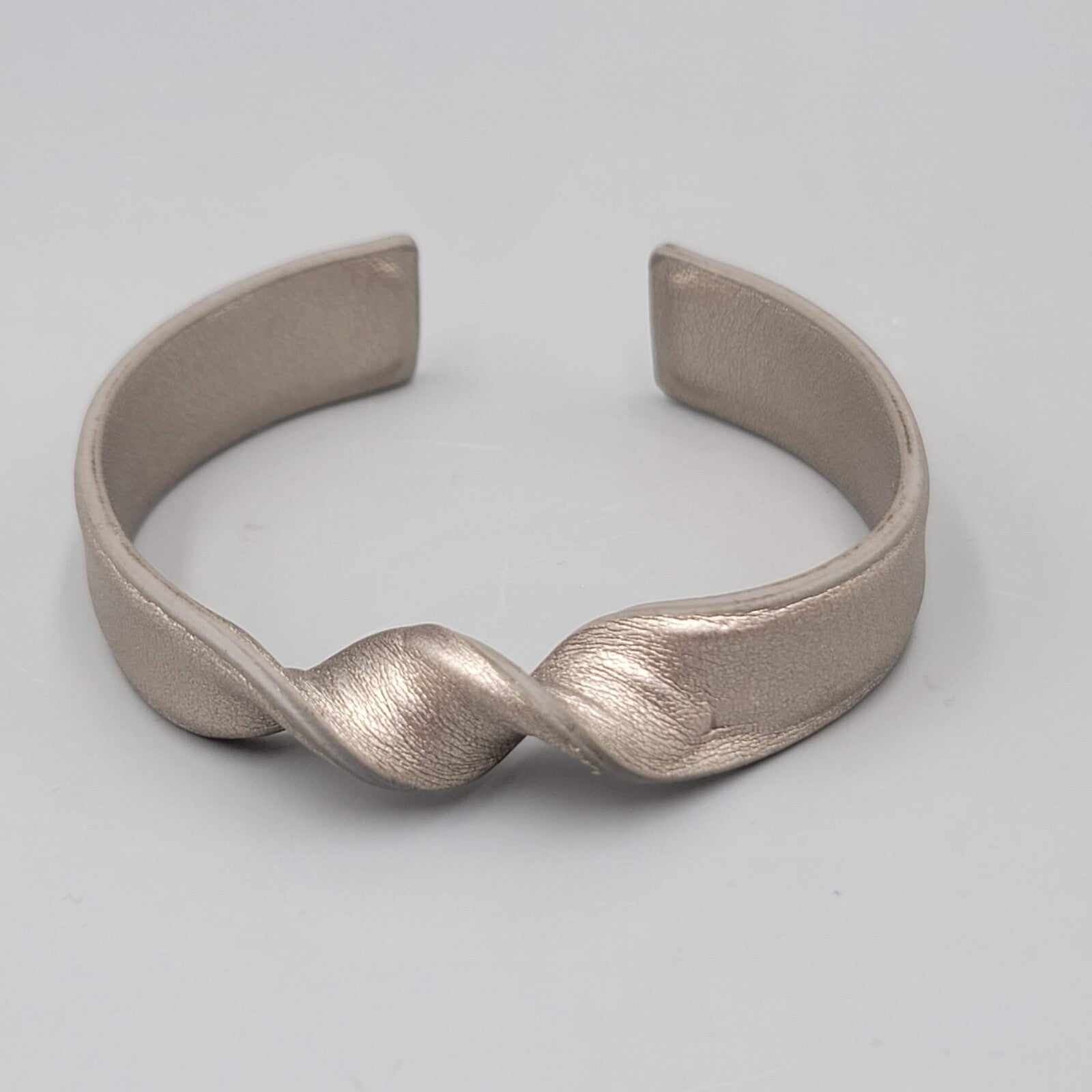 Memory Cuff Bracelet  Silver Gray Faux Leather Twist 