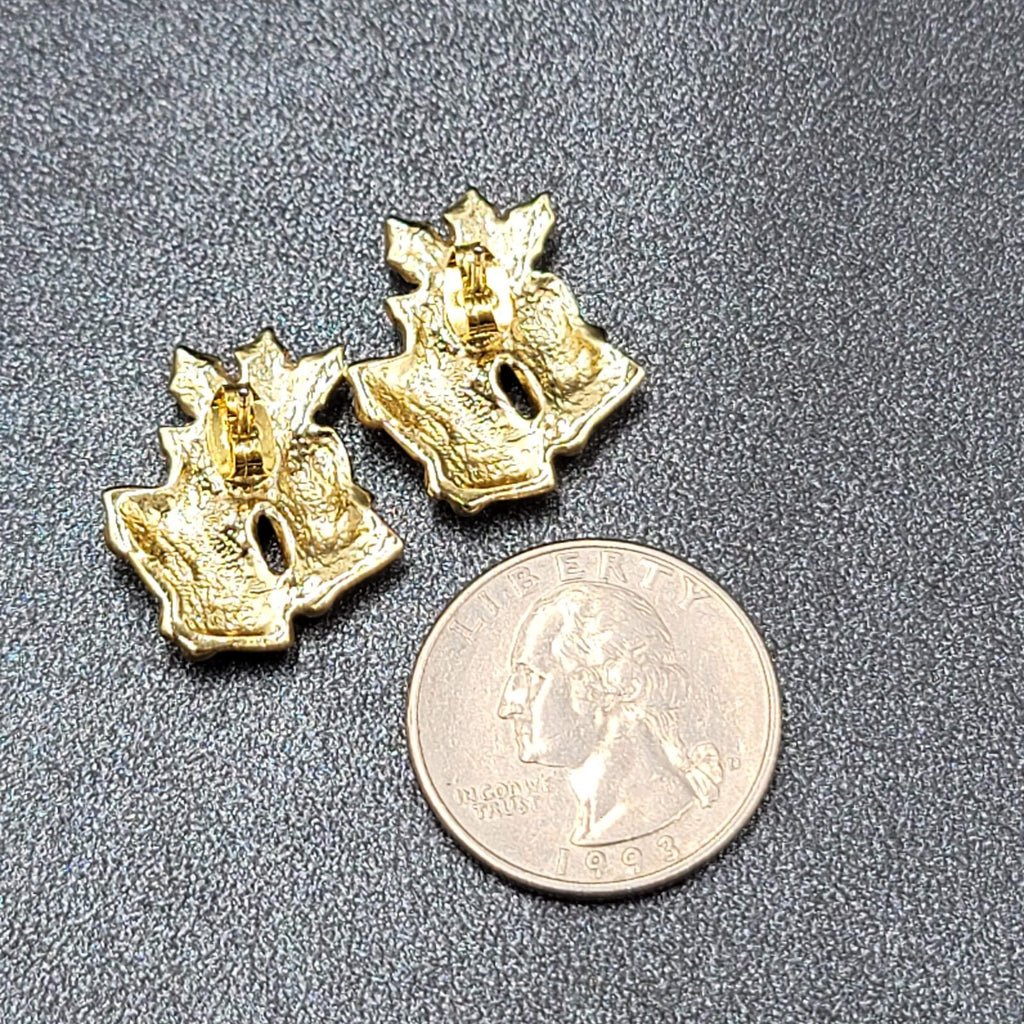 Christmas Bells Pierced Earrings Gold tone Holly Drop 7/8"