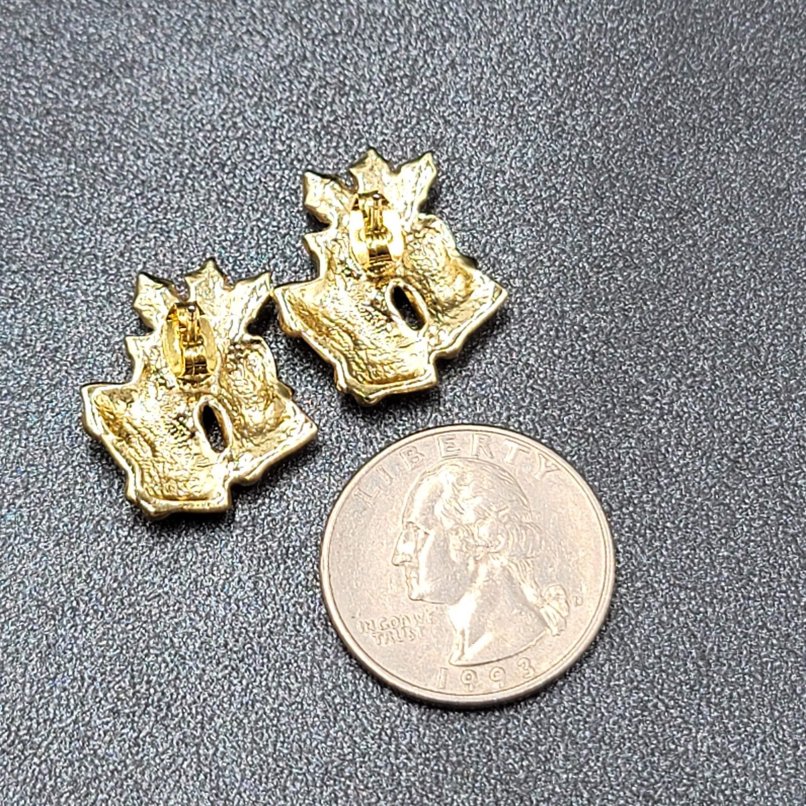 Christmas Bells Pierced Earrings Gold tone Holly Drop 7/8"