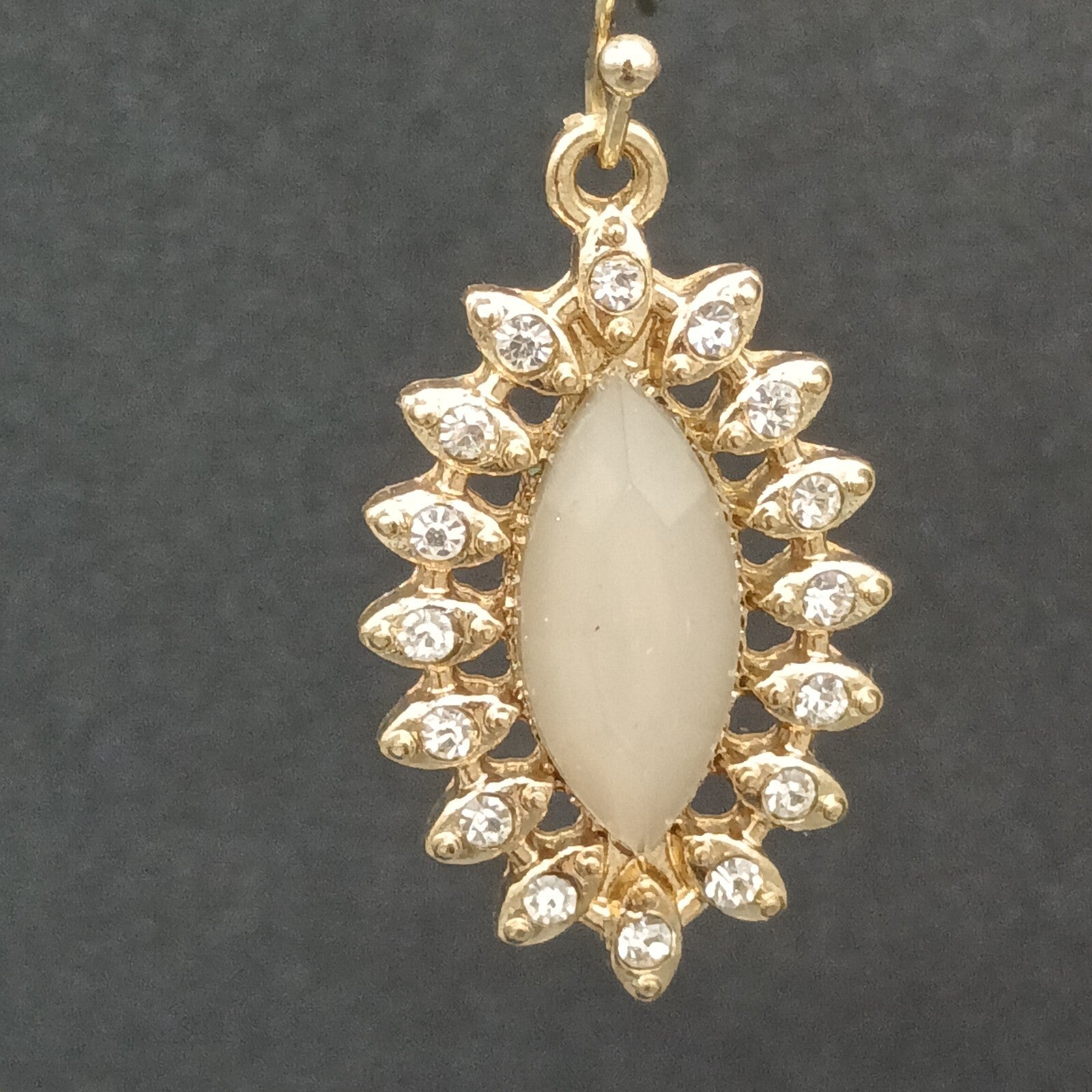 Pierced Earrings Gold tone Acrylic Center Crystal Studded Dangle 1"