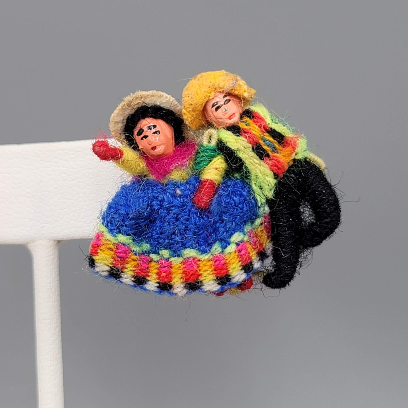 Vintage Guatemala Worry Doll Pierced Earrings 1.25 in