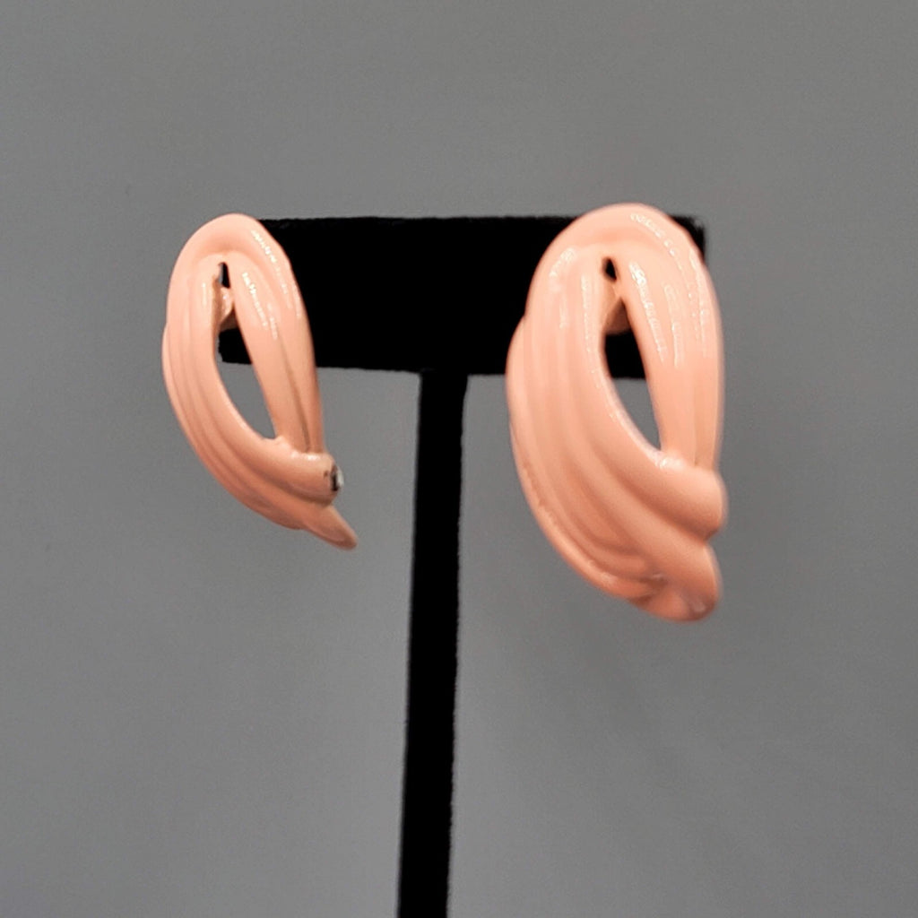 Vintage Peach Enamel Statement Pierced Earrings Solid Drop 1.5"